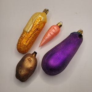 Vintage Germany Christborn Sugared Vegetable Glass Ornaments Christmas